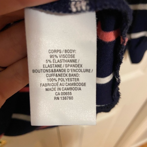 Reitman's Nautical Coral And Navy 3/4 Sleeve Blouse Medium - Picture 5 of 6